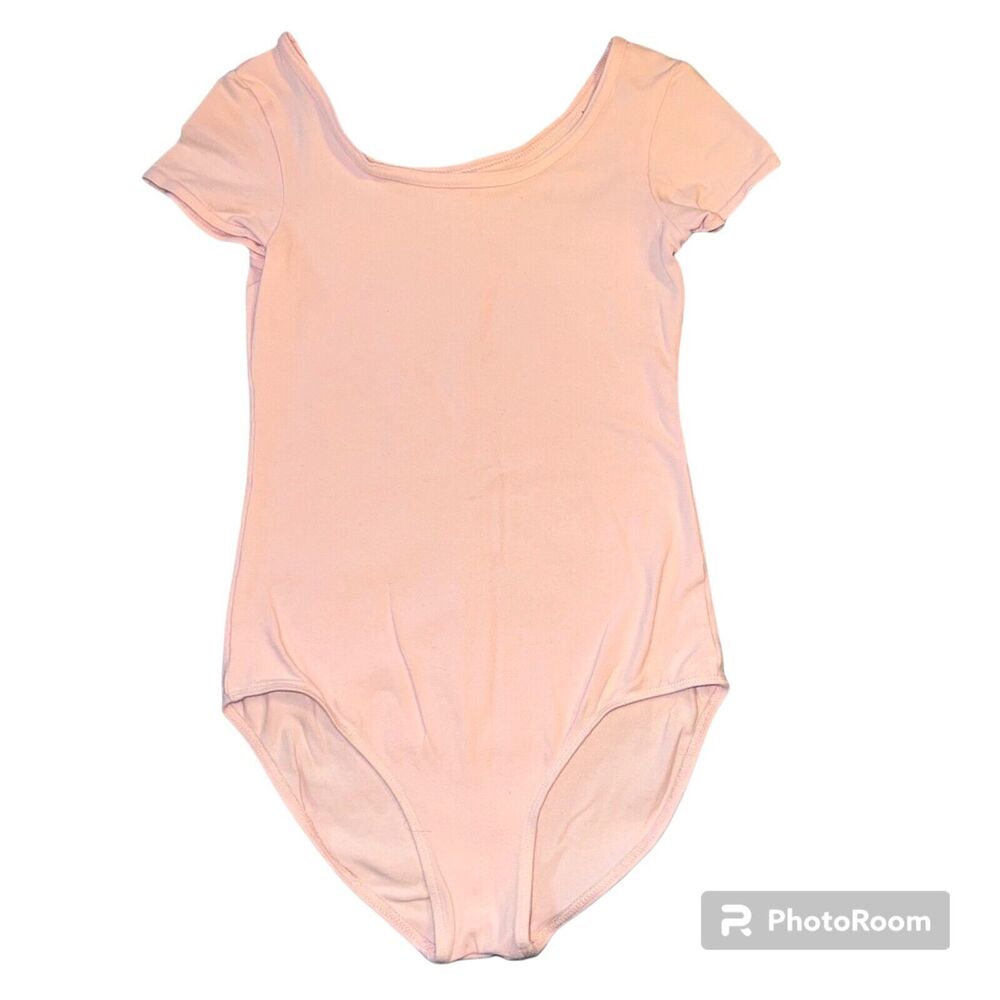 Danskin Now Girls Dance Leotard Blush Pink Short Cap Sleeves Large 10 12